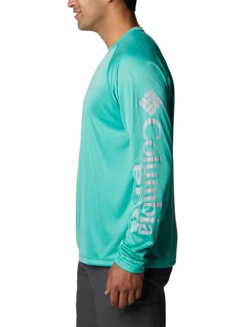 Columbia Terminal Tackle Heather LS Shirt férfi hosszú ujjú sport póló zöld színben 4
