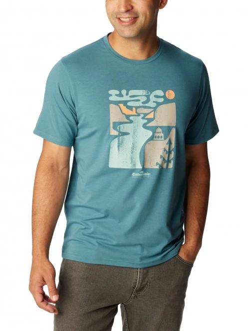Columbia Men's Sun Trek Short Sleeve Graphic Tee férfi rövid ujjú sport póló zöld színben 5