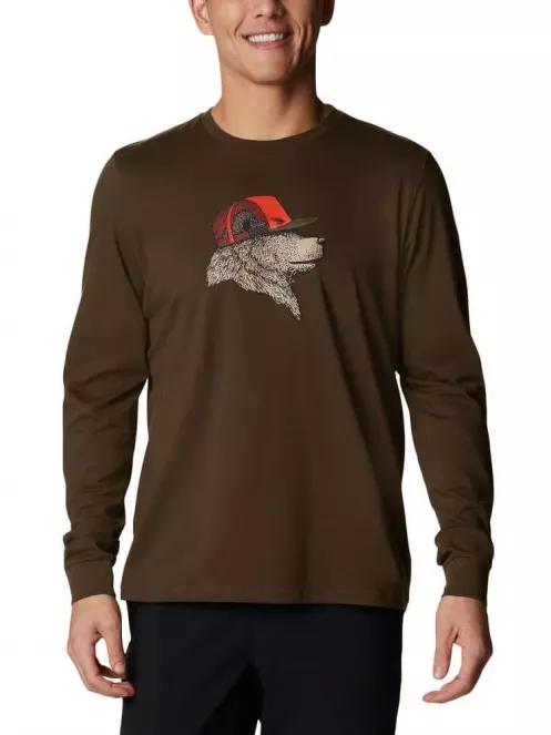 Columbia Apres Lifestyle Graphic Long Sleeve Shirt férfi hosszú ujjú póló zöld színben 2