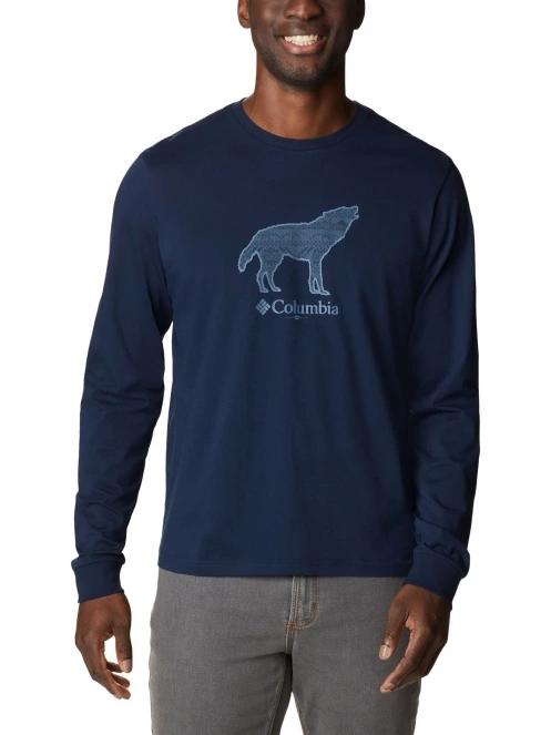 Columbia CSC Seasonal Logo Long Sleeve Tee férfi hosszú ujjú póló kék színben 2