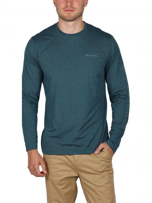 Columbia Tech Trail Long Sleeve Graphic férfi hosszú ujjú sport póló zöld színben 2