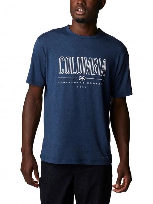 Columbia Tech Trail Front Graphic SS Tee férfi rövid ujjú sport póló kék színben 2