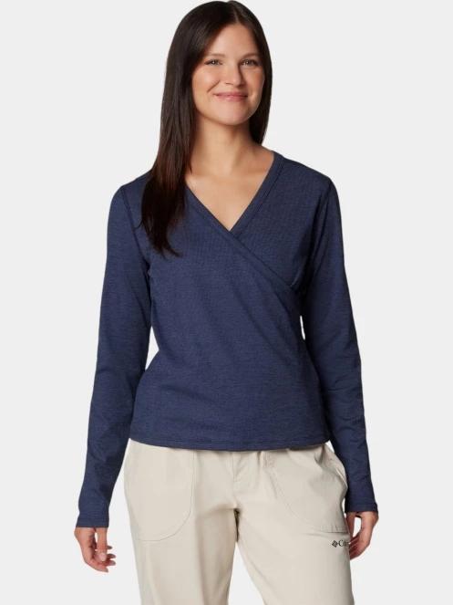 Columbia Boundless Days Knit V-Neck Long Sleeve Shirt női hosszú ujjú sport póló kék színben 2